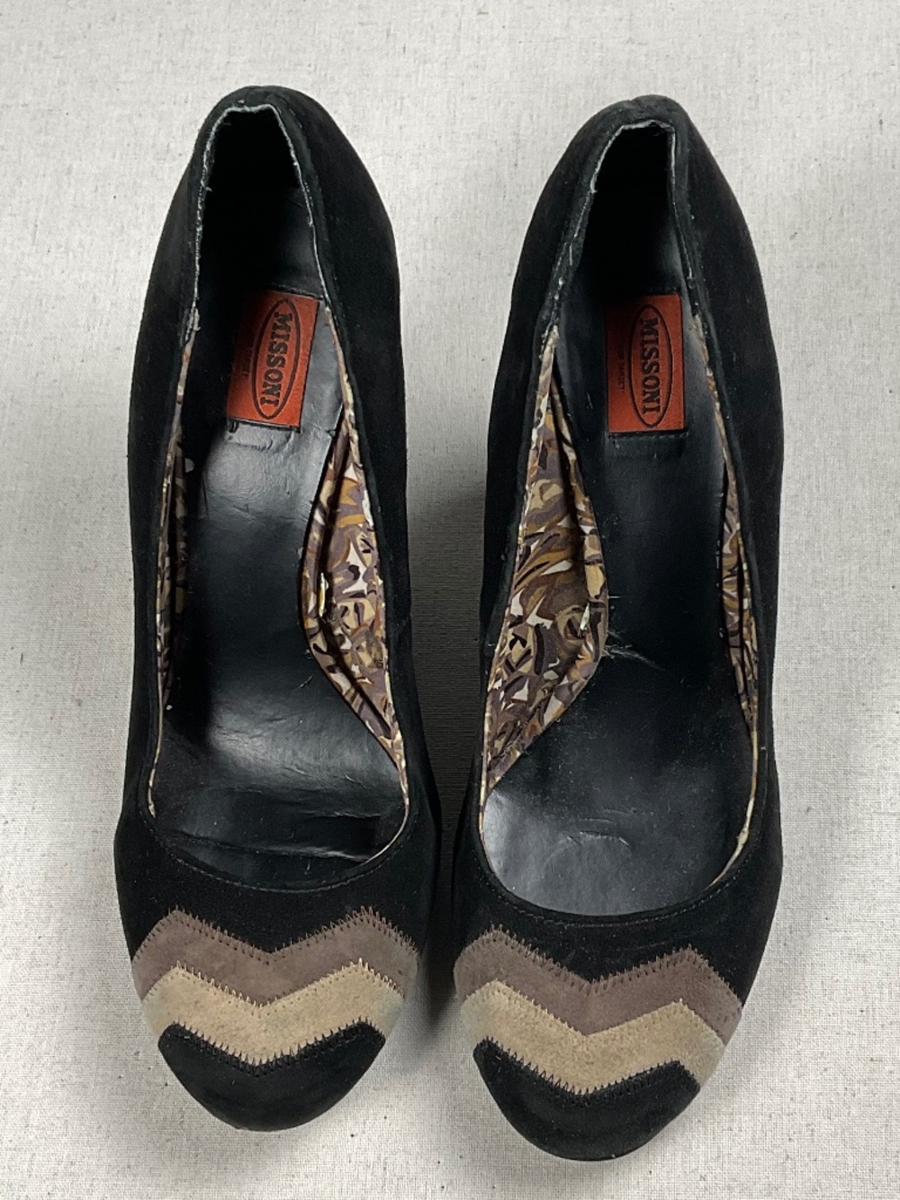 Missoni for Target Black Suede Chevron Block Heel Pumps Size 6.5